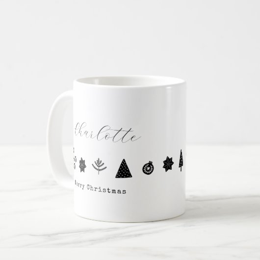 Moderne Minimalistische Elegante Zwarte Witte Kers Koffiemok (Voorkant links)