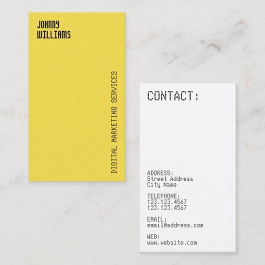Moderne minimalistische elektronische stijl geel visitekaartje (Voorkant / Achterkant)