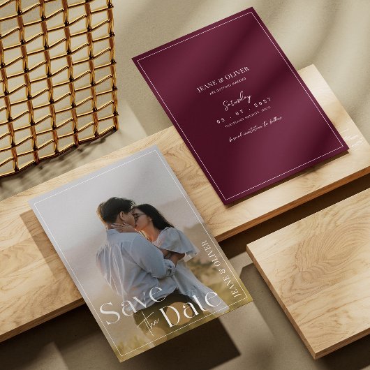 Moderne Minimalistische en Elegante Bourgondië Bru Save The Date