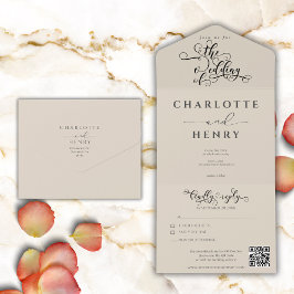 Moderne Minimalistische en Elegante QR Code Trouwd All In One Uitnodiging