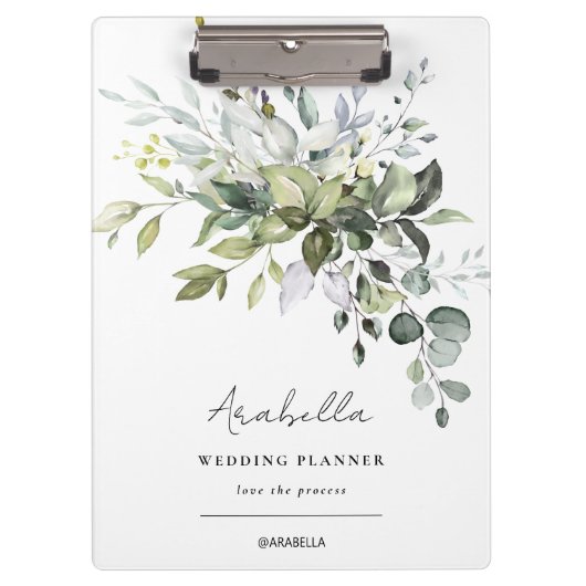 Moderne minimalistische eucalyptus bruiloft planne klembord (Voorkant)