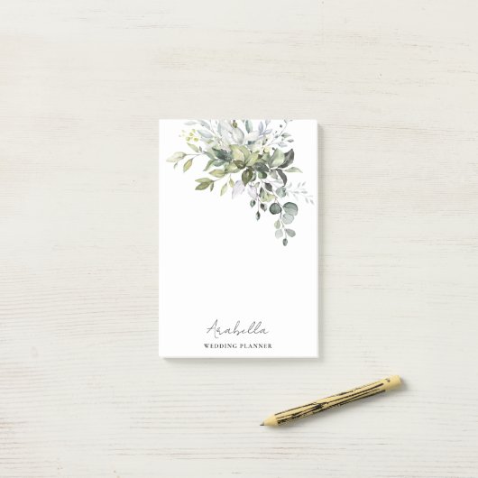Moderne minimalistische eucalyptus bruiloft planne post-it® notes (Op bureau)