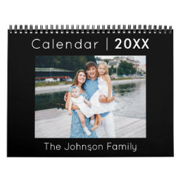 Moderne minimalistische familie fotokalender zwart kalender