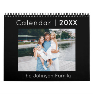 Moderne minimalistische familie fotokalender zwart kalender