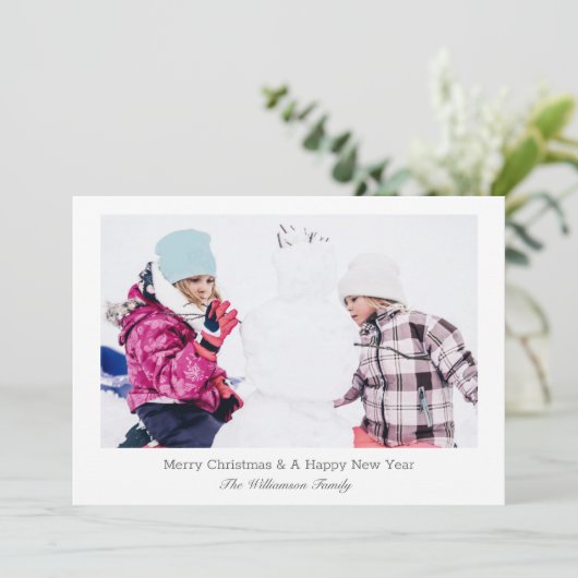 Moderne minimalistische familie kerst foto feestdagenkaart (Staand voorkant)