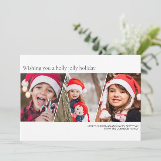 Moderne minimalistische familiefoto feestdagenkaart (Staand voorkant)