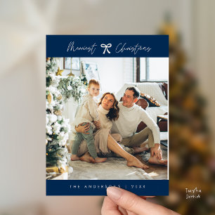 Moderne Minimalistische Familiefoto Marine Blue Bo Briefkaart