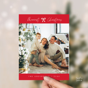Moderne minimalistische familiefoto, rode strik th briefkaart