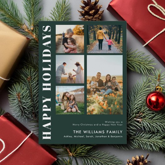 Moderne Minimalistische Familiefotocollage Feestdagenkaart