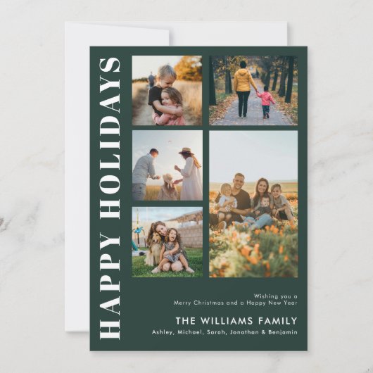 Moderne Minimalistische Familiefotocollage Feestdagenkaart (Voorkant)