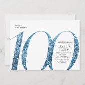 Moderne minimalistische faux blauwe glitter 100ste kaart (Voorkant)