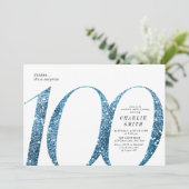 Moderne minimalistische faux blauwe glitter 100ste kaart (Staand voorkant)