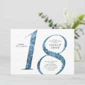 Moderne minimalistische faux blauwe glitter 18e ve kaart (Staand voorkant)