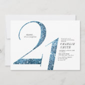 Moderne minimalistische faux blauwe glitter 21e ve kaart (Voorkant)