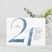 Moderne minimalistische faux blauwe glitter 21e ve kaart (Staand voorkant)