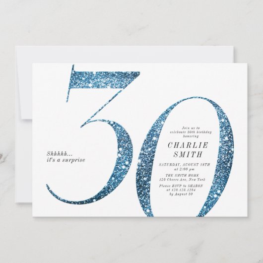 Moderne minimalistische faux blauwe glitter 30e ve kaart (Voorkant)