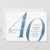 Moderne minimalistische faux blauwe glitter 40e ve kaart (Voorkant)