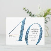 Moderne minimalistische faux blauwe glitter 40e ve kaart (Staand voorkant)