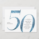 Moderne minimalistische faux blauwe glitter 50ste  kaart (Voorkant)
