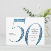 Moderne minimalistische faux blauwe glitter 50ste  kaart (Staand voorkant)