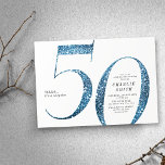 Moderne minimalistische faux blauwe glitter 50ste  kaart<br><div class="desc">Moderne minimalistische 50e verjaardagsfeestuitnodiging heeft een stijlvol faux blauw glitternummer 50 en uw feestdetails in klassiek serif lettertype,  eenvoudig en elegant,  geweldige verrassing volwassen mijlpaal verjaardagsuitnodiging. de achtergrondkleur kan worden gewijzigd in elke kleur van uw keuze.</div>