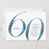 Moderne minimalistische faux blauwe glitter 60ste  kaart (Voorkant)