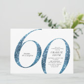 Moderne minimalistische faux blauwe glitter 60ste  kaart (Staand voorkant)