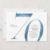 Moderne minimalistische faux blauwe glitter 70ste  kaart (Voorkant)