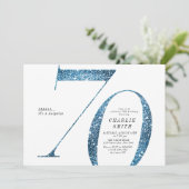 Moderne minimalistische faux blauwe glitter 70ste  kaart (Staand voorkant)