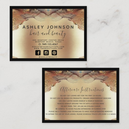 Moderne minimalistische Faux Gold Foil Lash Afterc Visitekaartje (Voorkant / Achterkant)