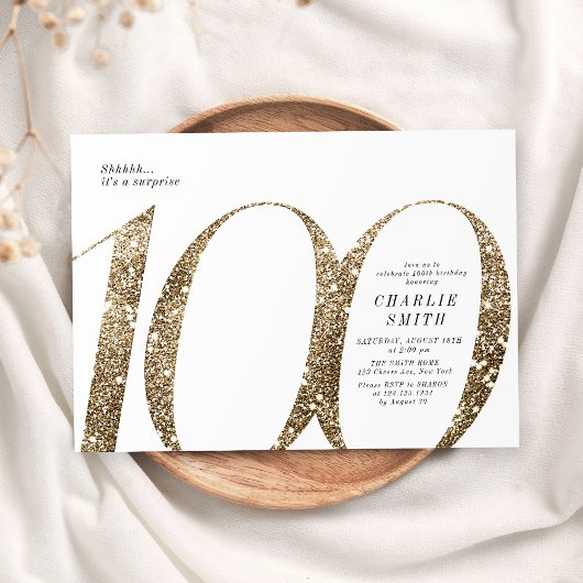 Moderne minimalistische faux gouden glitter 100ste kaart
