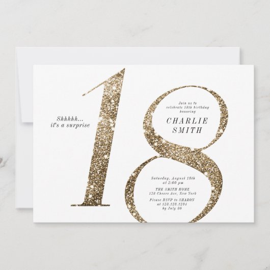 Moderne minimalistische faux gouden glitter 18e ve kaart (Voorkant)