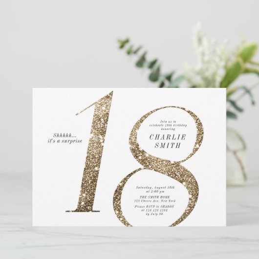 Moderne minimalistische faux gouden glitter 18e ve kaart (Staand voorkant)