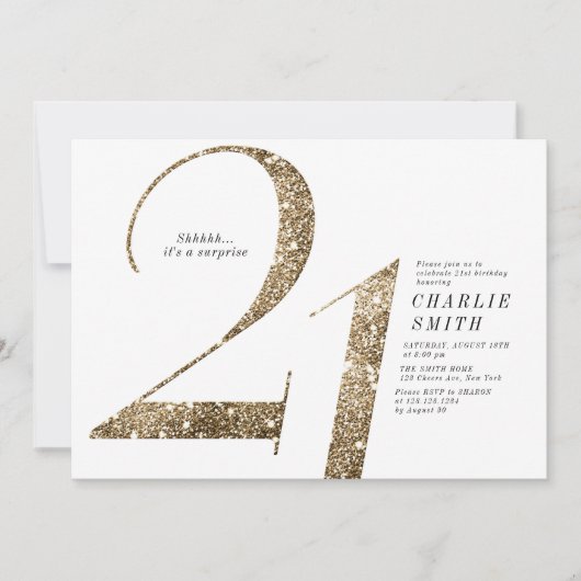 Moderne minimalistische faux gouden glitter 21e ve kaart (Voorkant)