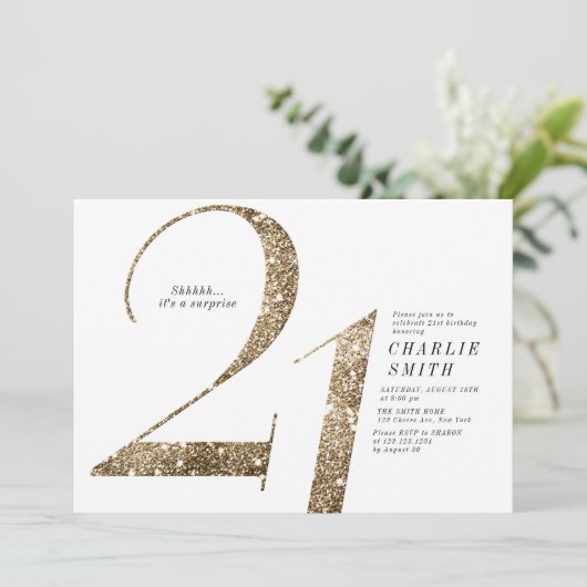 Moderne minimalistische faux gouden glitter 21e ve kaart (Staand voorkant)