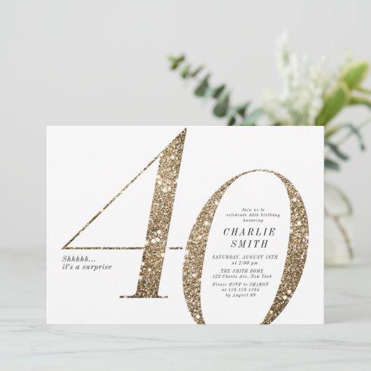 Moderne minimalistische faux gouden glitter 40e ve kaart (Staand voorkant)