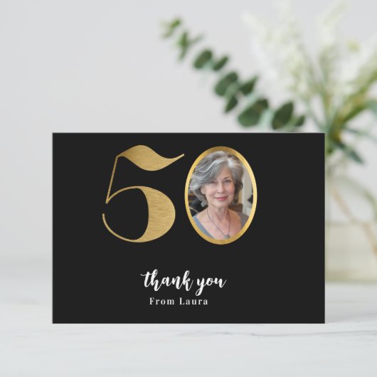 Moderne minimalistische faux gouden glitter 50ste  bedankkaart (Staand voorkant)