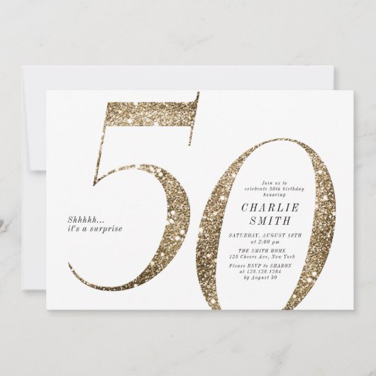 Moderne minimalistische faux gouden glitter 50ste  kaart (Voorkant)