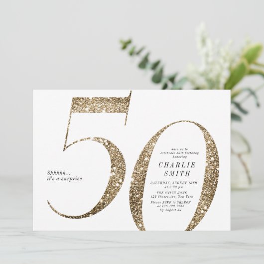 Moderne minimalistische faux gouden glitter 50ste  kaart (Staand voorkant)