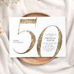 Moderne minimalistische faux gouden glitter 50ste  kaart<br><div class="desc">Moderne minimalistische 50e verjaardagsfeestuitnodiging beschikt over stijlvolle faux gouden glitter nummer 50 en uw feestdetails in klassiek serif lettertype,  eenvoudig en elegant,  grote verrassing volwassen mijlpaal verjaardagsuitnodiging. de achtergrondkleur kan worden gewijzigd in elke kleur van uw keuze.</div>