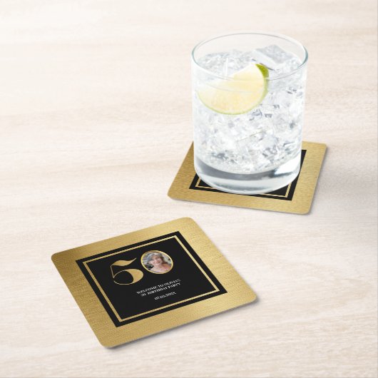 Moderne minimalistische faux gouden glitter 50ste  kartonnen onderzetters (Insitu)