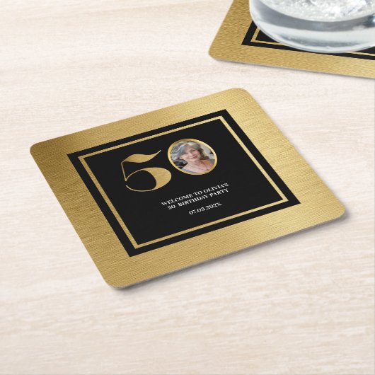 Moderne minimalistische faux gouden glitter 50ste  kartonnen onderzetters (Schuin)