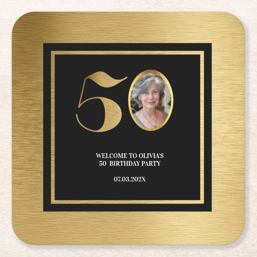 Moderne minimalistische faux gouden glitter 50ste  kartonnen onderzetters (Voorkant)