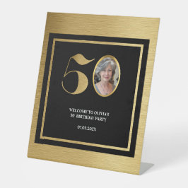 Moderne minimalistische faux gouden glitter 50ste  reclamebord met voetstuk