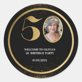 Moderne minimalistische faux gouden glitter 50ste  ronde sticker