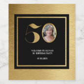 Moderne minimalistische faux gouden glitter 50ste wijn etiket (Enkel label)