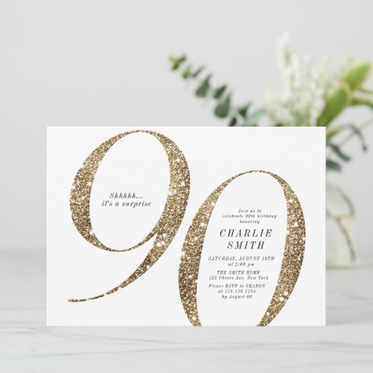 Moderne minimalistische faux gouden glitter 90ste kaart (Staand voorkant)