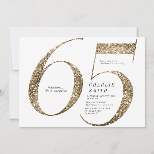 Moderne, minimalistische faux goudglitter 65ste ve kaart (Voorkant)