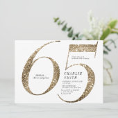 Moderne, minimalistische faux goudglitter 65ste ve kaart (Staand voorkant)