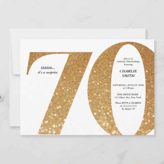 Moderne, minimalistische faux goudglitter 70ste ve kaart (Voorkant)